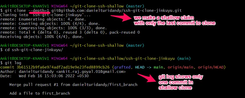 git 淺克隆 ssh