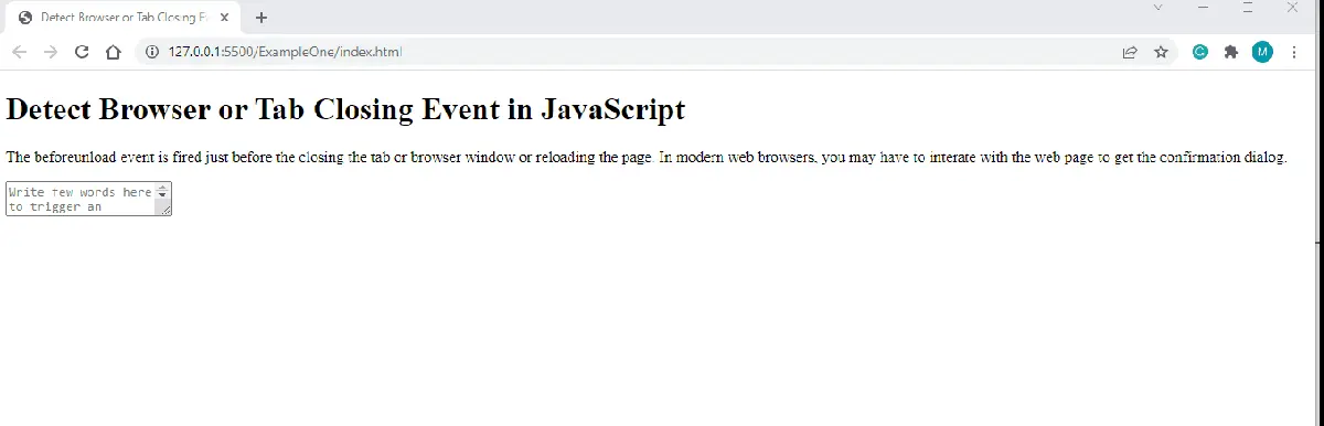 在 javascript 中檢測瀏覽器或標籤關閉事件 - 輸出