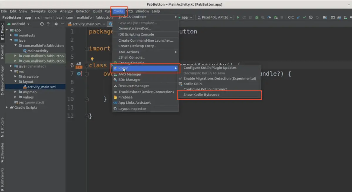 使用 Android Studio 將 Kotlin 檔案轉換為 Java 檔案