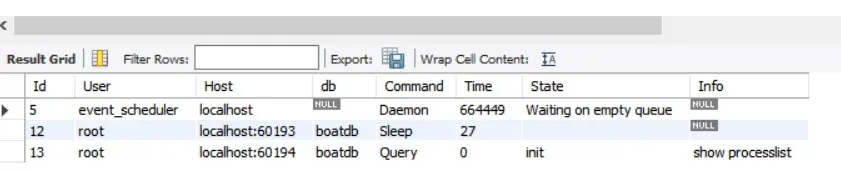 列出 mysql 中的所有进程