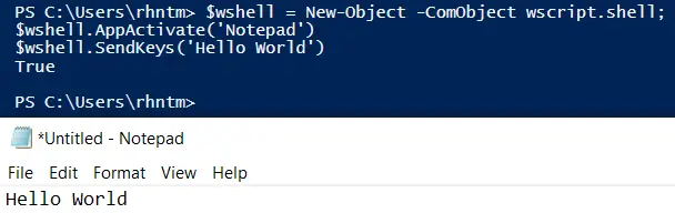 使用 PowerShell 发送击键