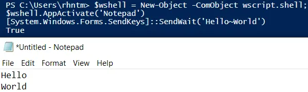 使用 PowerShell 发送击键