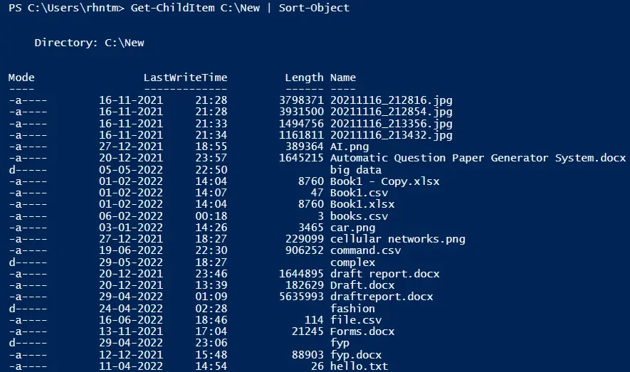 在 PowerShell 中对目录内容对象进行排序