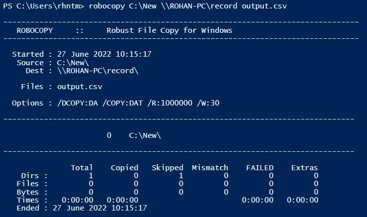 使用 robocopy 命令將檔案複製到網路共享