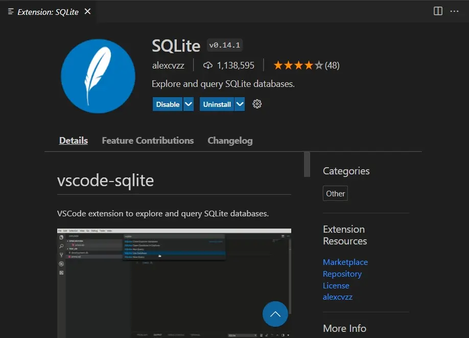 已安裝 Sqlite