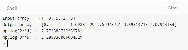 NumPy 中的自然登入 python 示例